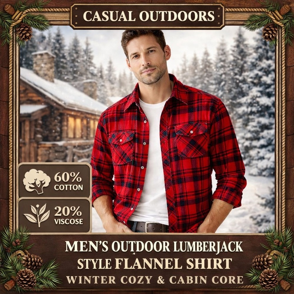 Outdoor Casuals Shirt Mens Large Red‎ Plaid Flannel Western Snap Long Sleeve